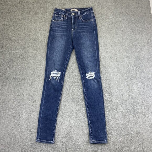 Levis Jeans Size 25 (24x29) Big E 721 High Rise Skinny Stretch Blue Denim - Picture 1 of 14